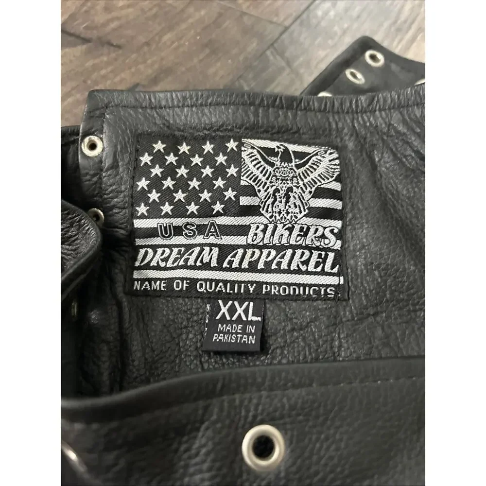 USA Bikers Dream Apparel Mens Black Leather Riding Chaps Size XXL